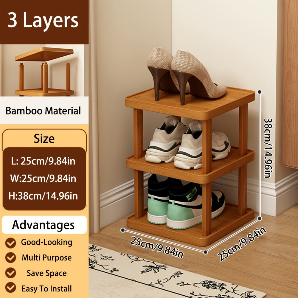 Shoe Rack Bamboo Vertical Organizer with 6-Tier or 9-Tier Brown Wood-Grain Freestanding Options