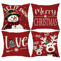 Four-Piece Christmas Pillow Cover Set, 17.72 x 17.72 Inches with Reindeer, Snowman and Holiday Typography