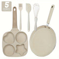 Cookware Set ABKOK 5-Piece Beige Frying Pan, Divided Breakfast Pan, Whisk, Brush and Spatula