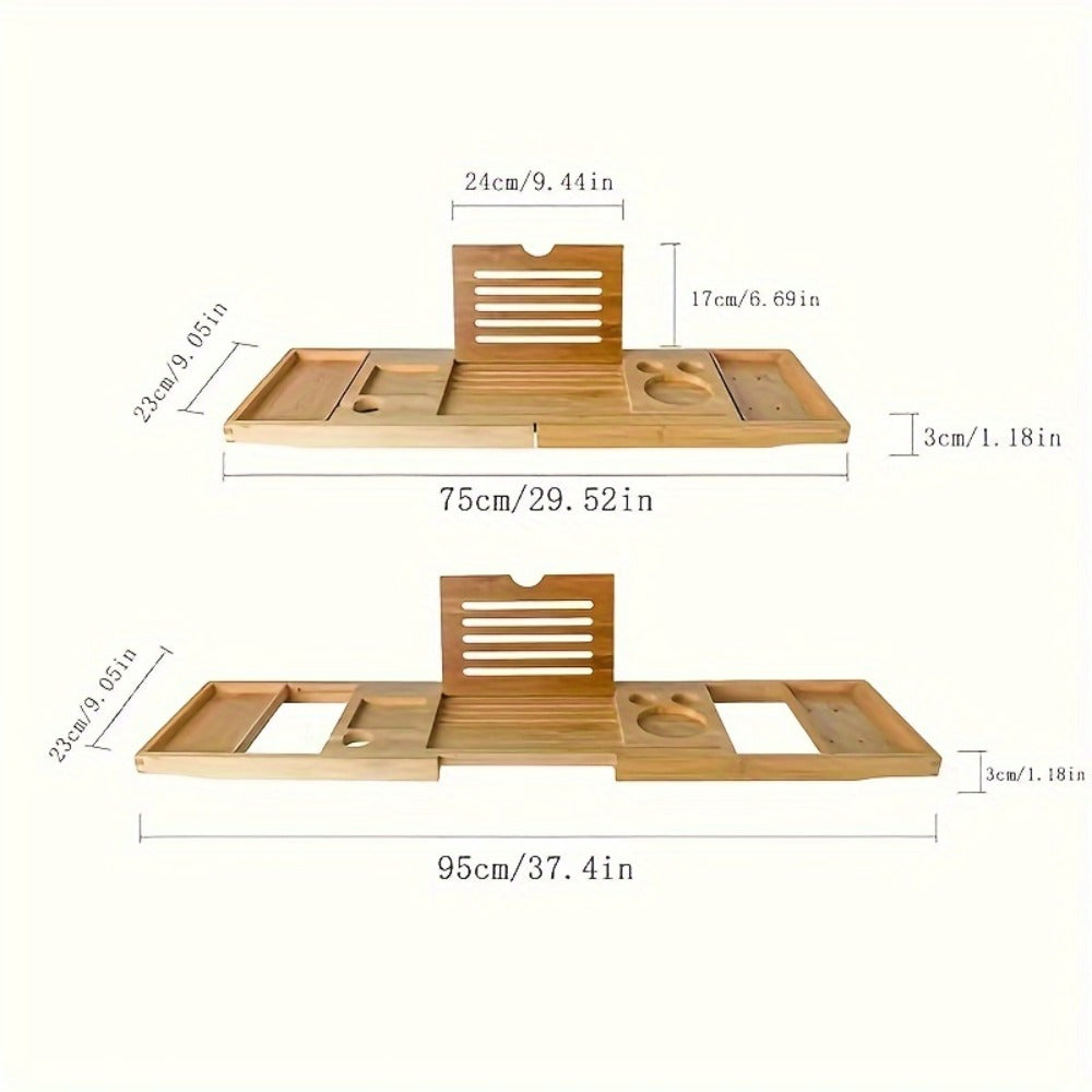Bamboo Bath Caddy Tray with Adjustable Reading Rack - Expandable Bathtub Tray, Space-Saving Bathtub Organizer for Books