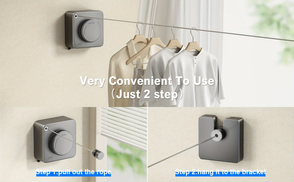 Retractable Clothesline Wall Mounted Stainless Steel Non-Sagging Indoor Outdoor Laundry Drying Line 15.1 Ft