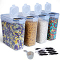 Food Storage Container Four-Pack with 4L Clear Pantry Canisters, Pour-Spout Lids, Labels and Marker
