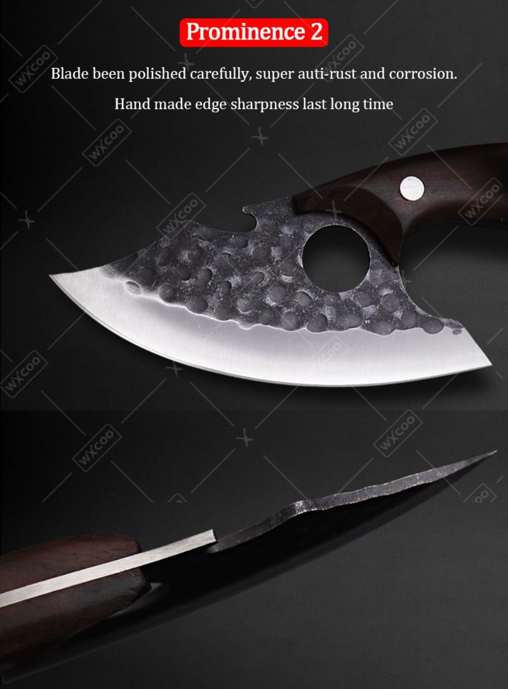 Kitchen Chef Knife Set 3 Piece Stainless Steel - Sharp Boning Knife, Utility Knife & BBQ Knife with Hammered Blade