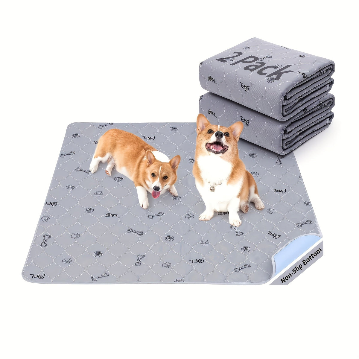 Washable Dog Pee Pads Reusable – Super Absorbent Non-Slip Puppy Training Pads with Bone Print for Potty Training, Whelping, Crate
