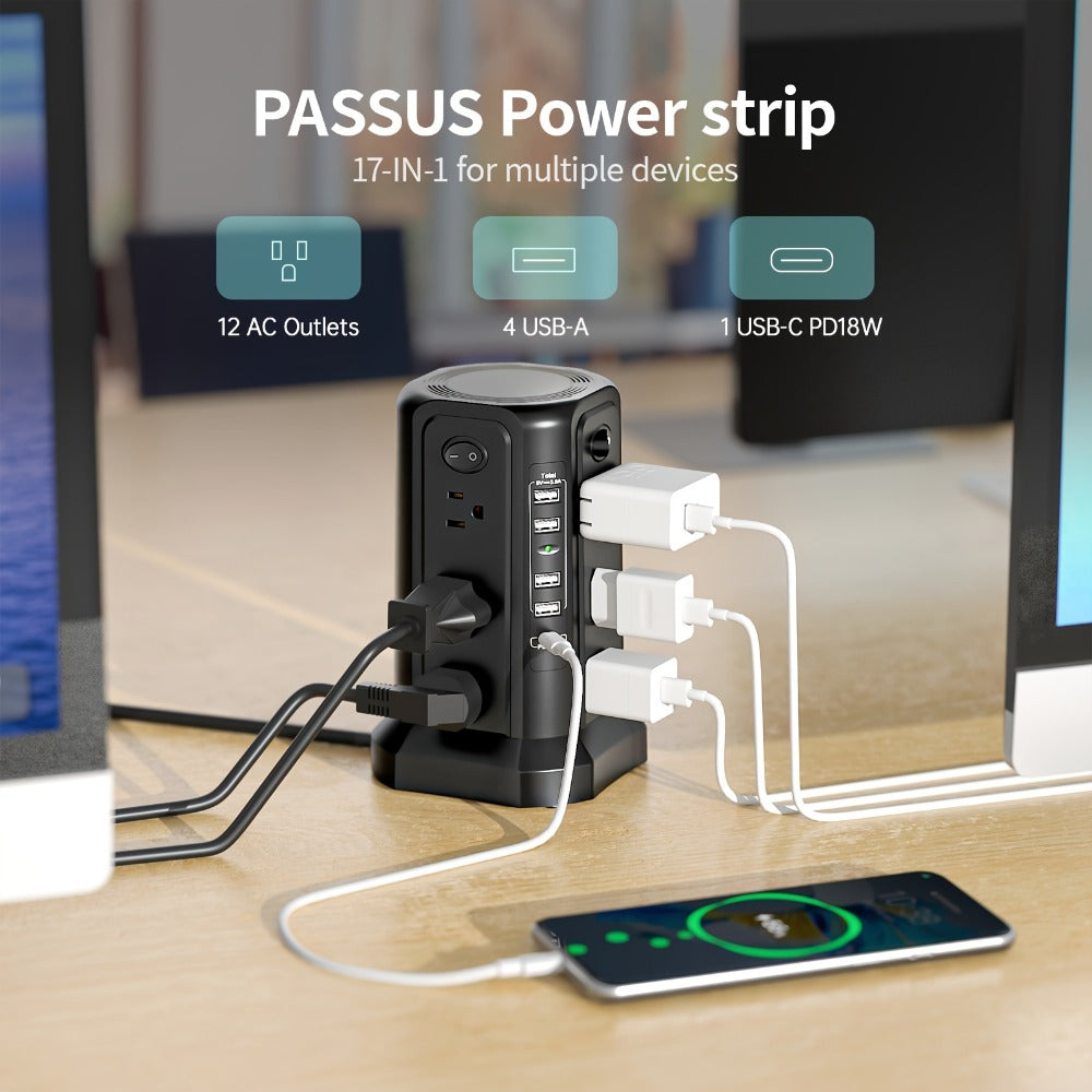 Surge Protector Power Strip Tower with 12 AC Outlets 5 USB Ports 8.8FT Extension Cord Night Light for an Everyday Personal Care Routine