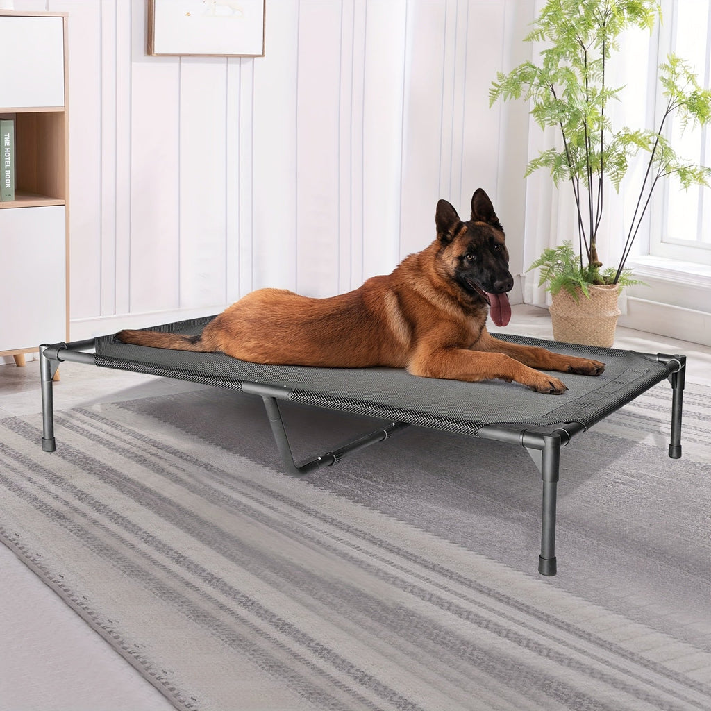 Elevated Dog Bed Cooling Cot – Breathable Mesh Dog Cot for Indoor and Outdoor Use, No-Tool Assembly Anti-Slip Feet Frame