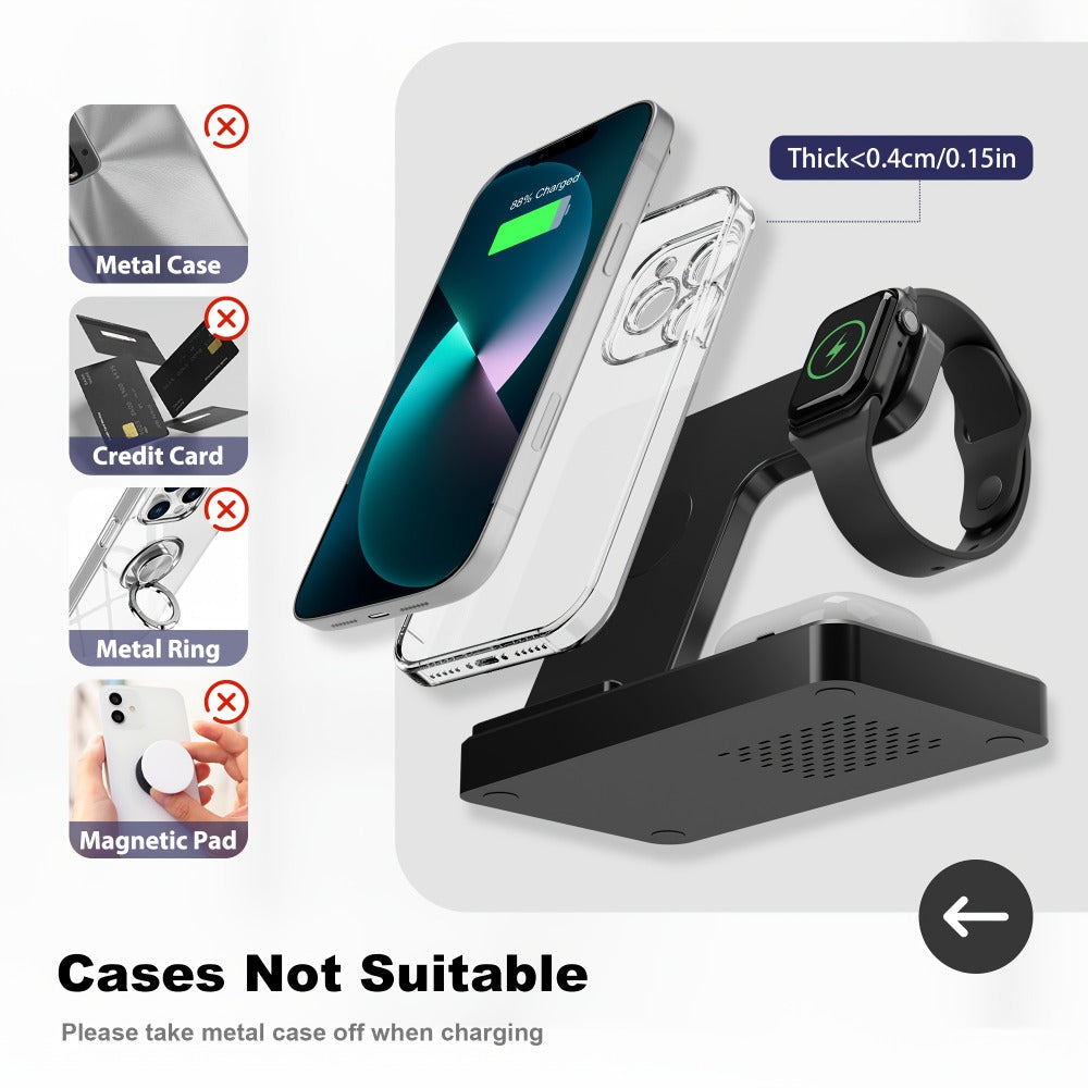 Wireless Charging Station, Foldable 3-in-1 15W MagSafe-Compatible Stand with Adapter-Option Variants for Apple Devices