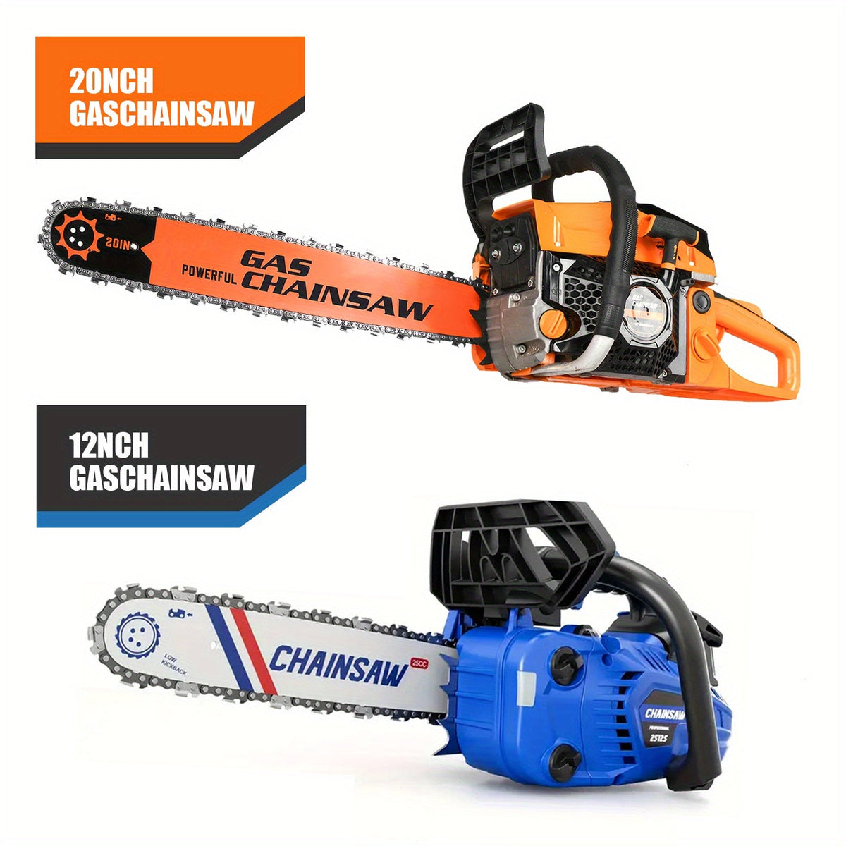 Mixed Gas Chainsaw Options with 12-Inch Compact Color Models and 20-Inch BlackRed Configuration