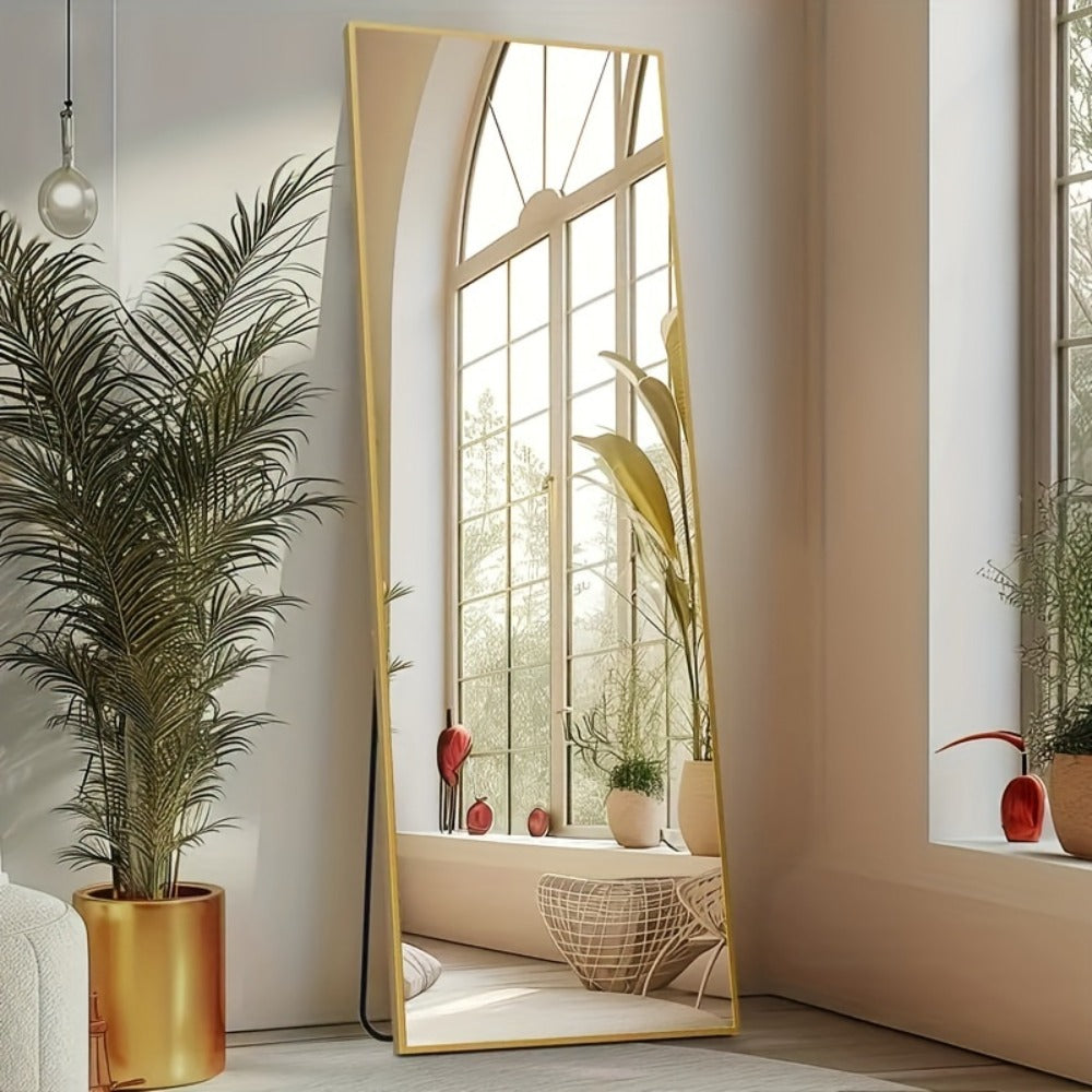 Full Length Mirror Floor Standing, Arched & Rect Body Mirror with Stand, Hanging or Leaning Wall Mirror, Aluminum Alloy Thin Frame