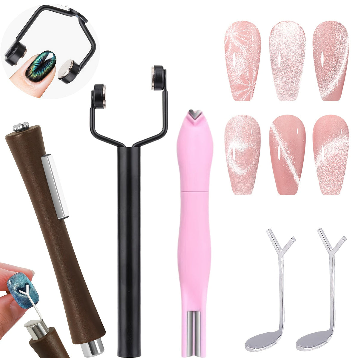 4-in-1 Y-Shaped Cat Eye Nail Magnet Stick Double Head – Heart & Multi-Pattern Magnetic Tool for Cat Eye Gel Polish Nail Art