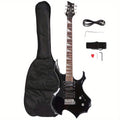Electric Guitar Burning-Fire Black Six-String with Dual Humbuckers, Tremolo Bridge and Pictured Accessory Set