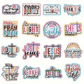 Embroidered Patch Set, 16 Large Christian Faith Phrase Designs with Iron-On or Sew-On Application
