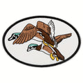 Embroidered Patch Set, Three Retro Duck Hunting Motifs in Light Blue, Yellow and Green Polyester