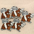 Embroidered Patch Set, Five Cartoon Monkey Motifs with Polyester Mesh-Weave Construction and Dual Application
