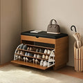 Wood-Tone Entryway Shoe Bench with Padded Seat, Tilting Storage Drawer and Compact 60 × 30 cm Footprint