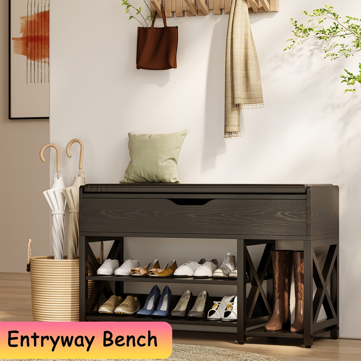 Entryway Bench with Padded Seat for Comfortable Everyday, with Multiple Color Options