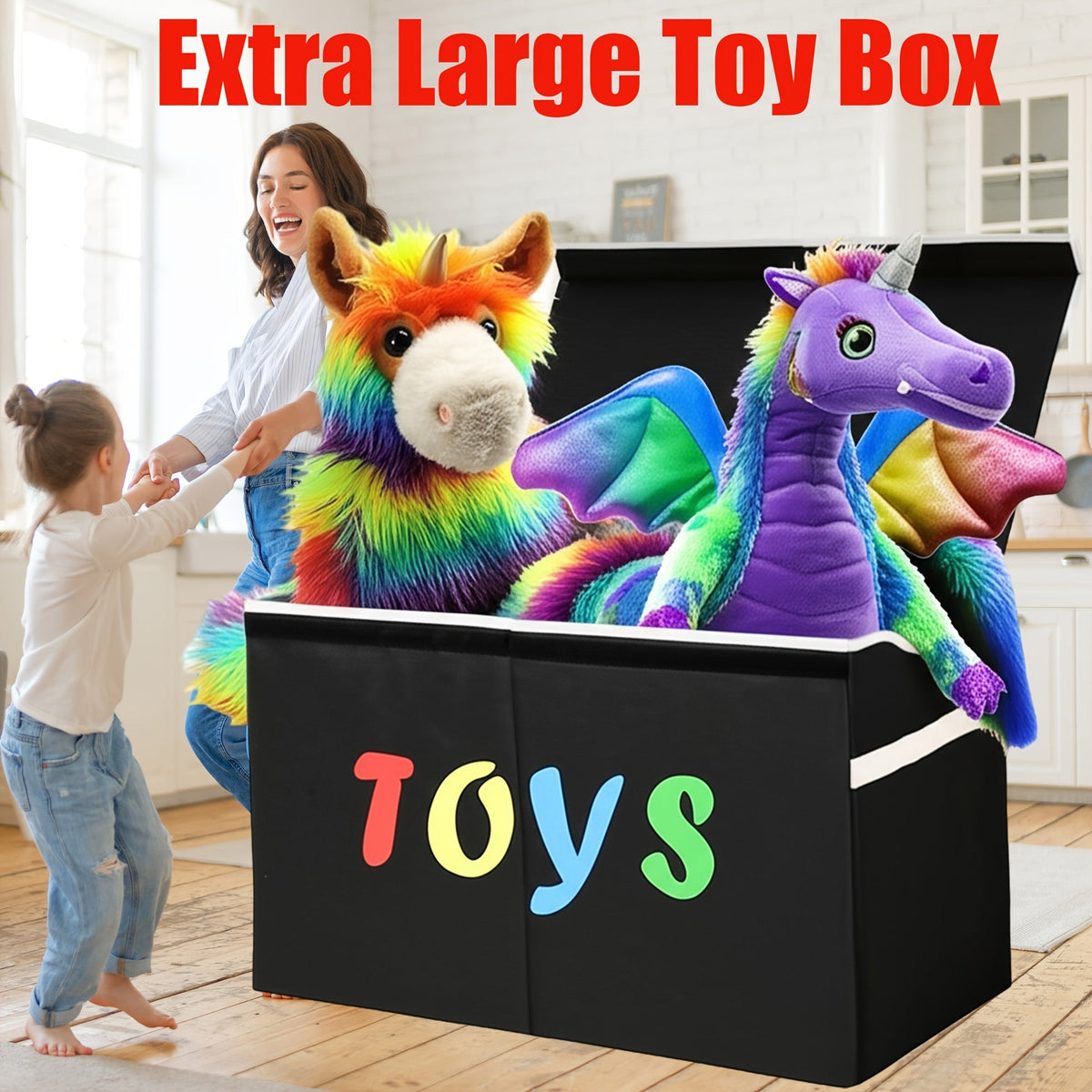 Extra-Large Kids Toy Storage Chest with Secure Lid, Large Toy Organizer Bin for Kids' Room