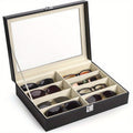 8-Slot Eyewear Display Case with Clear Hinged Lid, PU-Covered Exterior and Front Metal Clasp