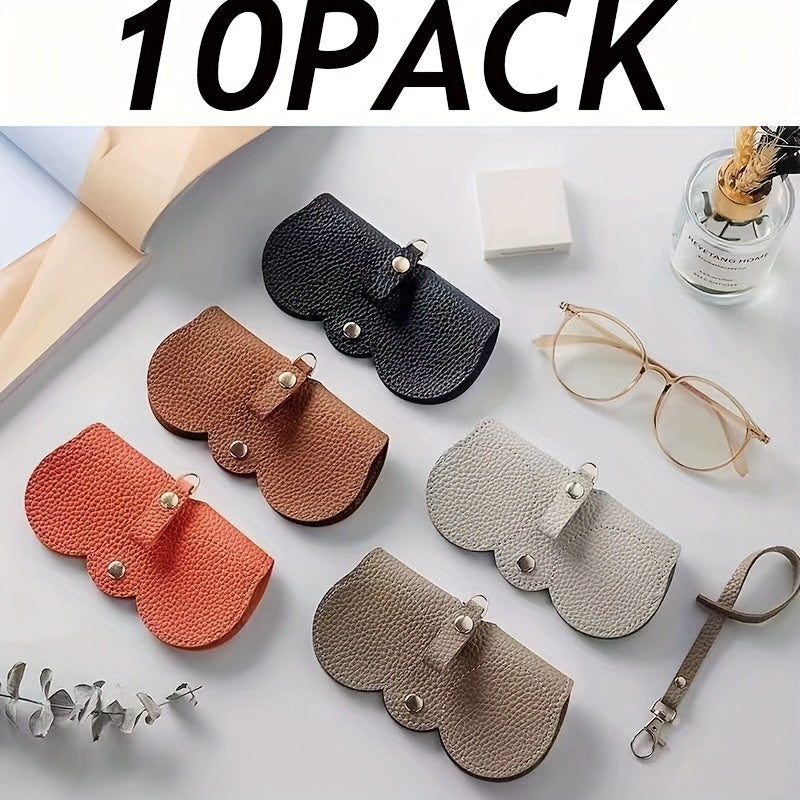 10-Piece Clip-On Eyeglass Holder Set with Faux-Leather Exterior, Snap Closure and Metal Hardware
