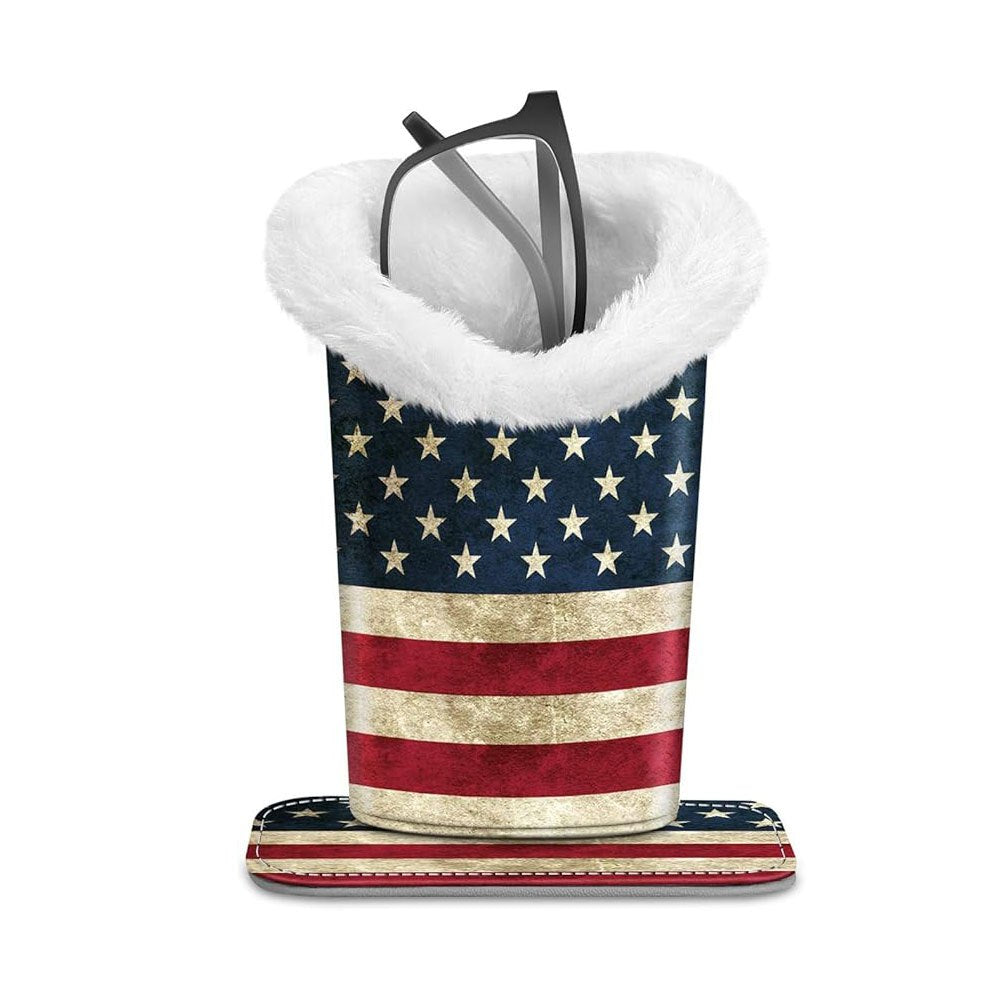 Plush-Lined Eyeglass Holder Stand with Upright Open-Top Design, Broad Desk Base and 34 Pattern Choices