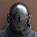 Black Reflective Cyberpunk Costume Mask with Full-Face Visor, Mechanical Side Details and Adjustable Rear Straps