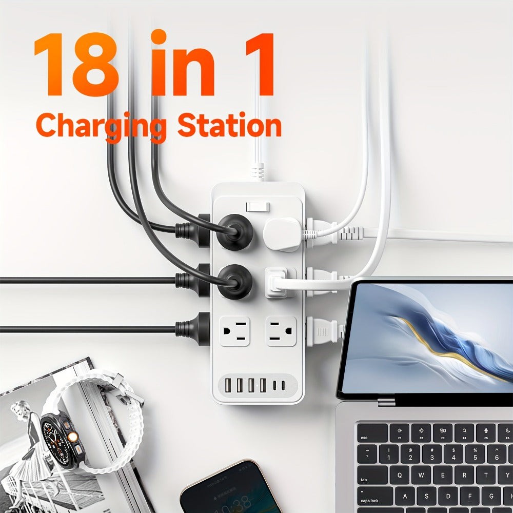 Power Strip 18-in-1 Charging Station with 12 AC Outlets, 4 USB-A, 2 USB-C and 5-Foot Flat-Plug Cord