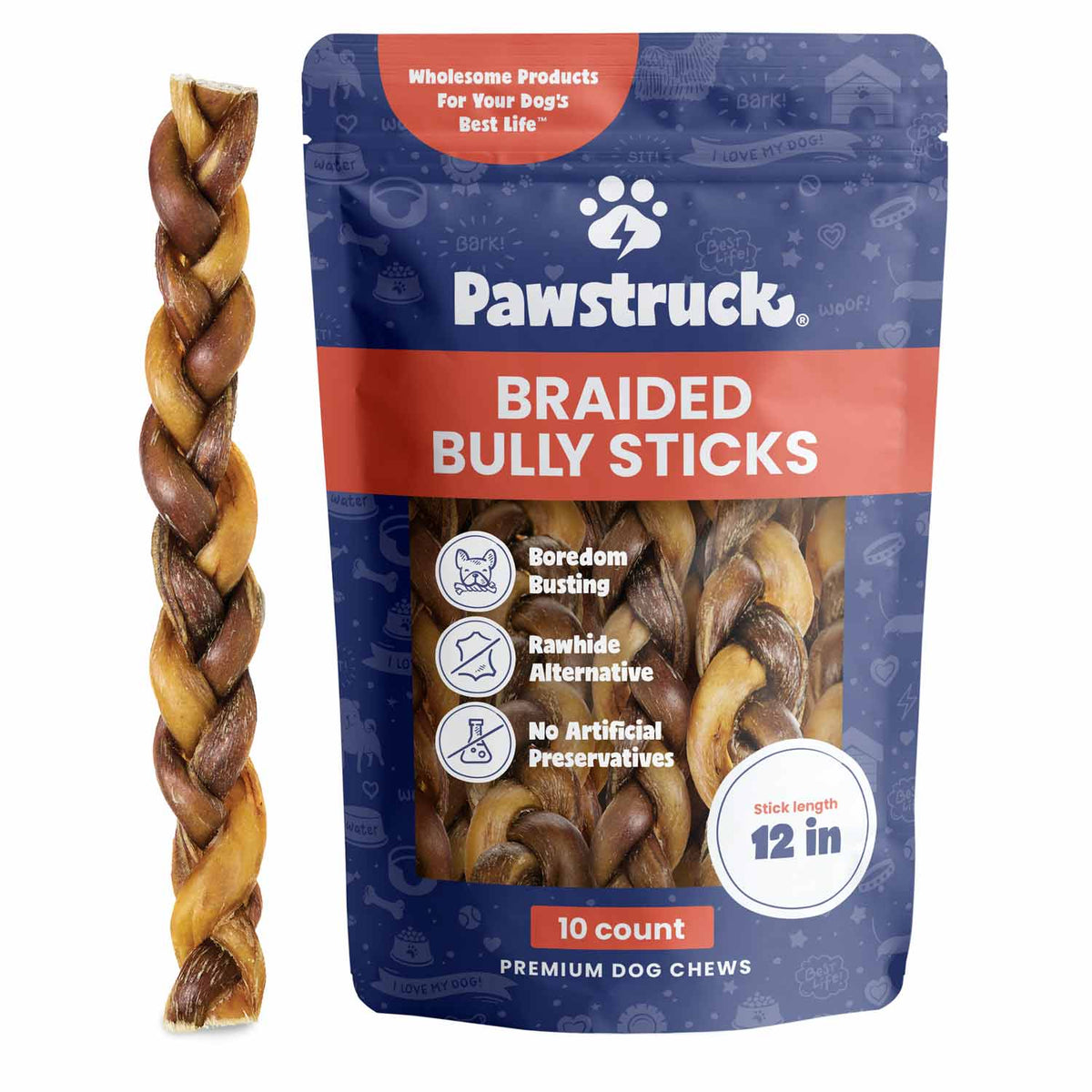 Braided Bully Stick Dog Chews 10 Braids