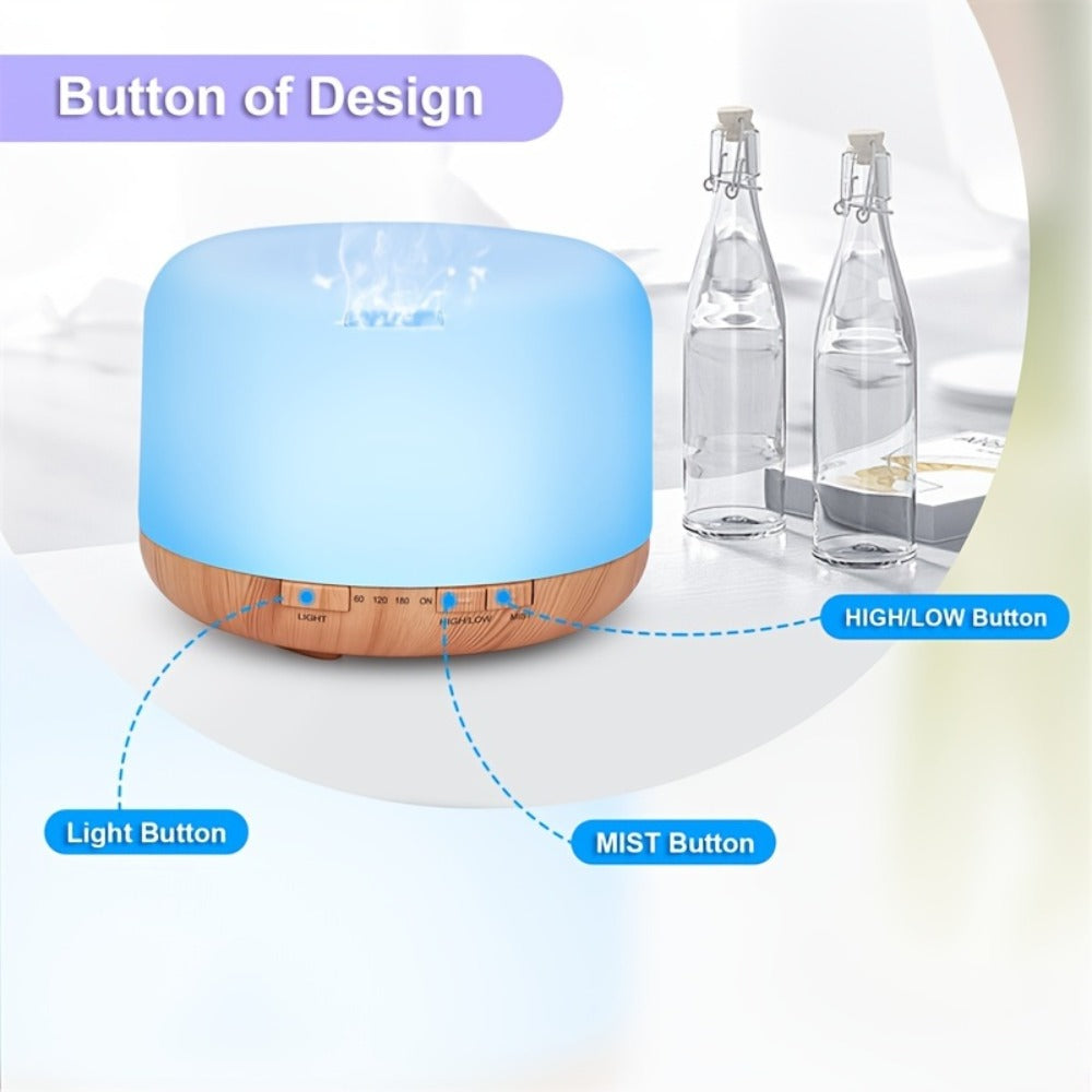 Large Room Essential Oil Diffuser 16.91oz, Timer, 7 Ambient LED Lights, No Water Auto-Off, Wood Grain Design for Home & Office