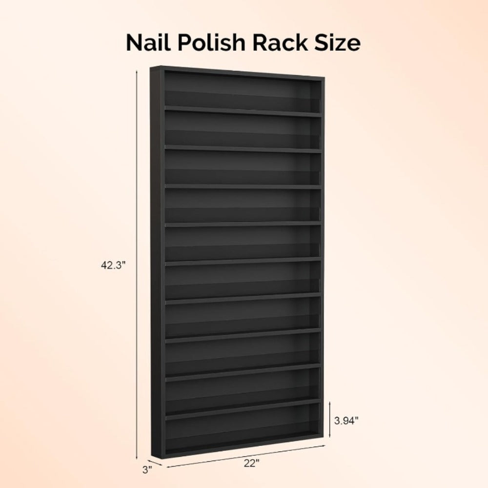 Nail Polish Rack Wall Mount Organizer 6-Tier & 10-Tier with Acrylic Baffle, Salon Display Shelf for Nail