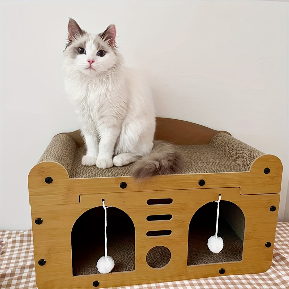 Double- or Three-Level Cat Tree Condo with Wood-Look Panels, Doorway Cutouts and Scratch Liners