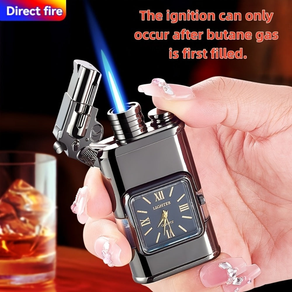 Double Flame Retro Metal Lighter Windproof Refillable Butane Outdoor Portable Quartz Ignition Dragon Eagle Gun Type Ice Golden Bronze