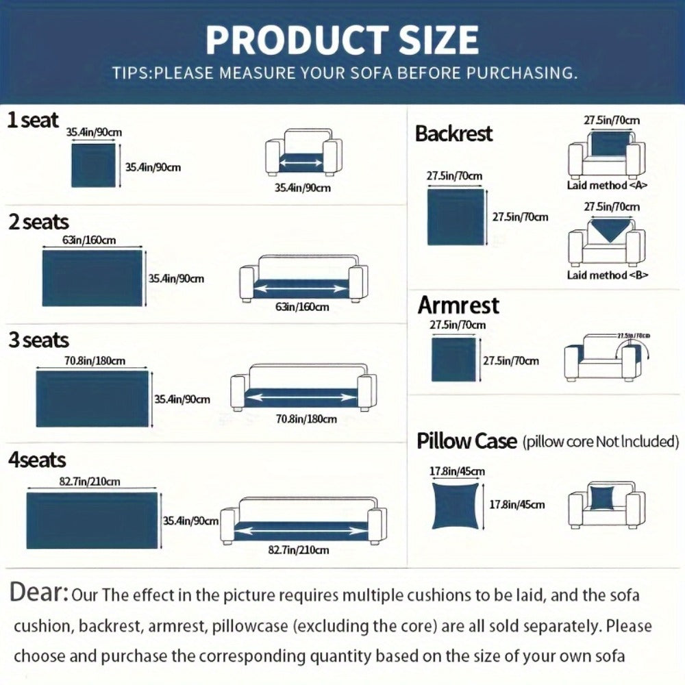 Sofa Cover Embroidered Plush-Texture Panels for Single to 4 Seats, Backrest, Armrest or Pillowcase