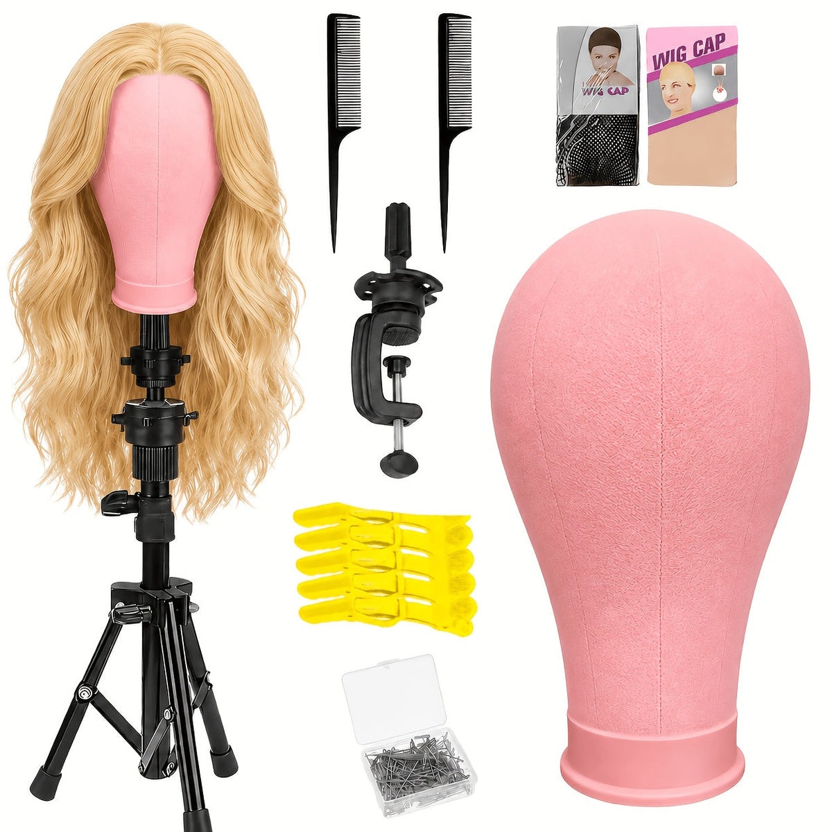 Mannequin Head with Adjustable Wig Stand Set 22 Inch Reinforced Manikin Head for Wig Styling Cosmetology Practice Salon Display Pink Black