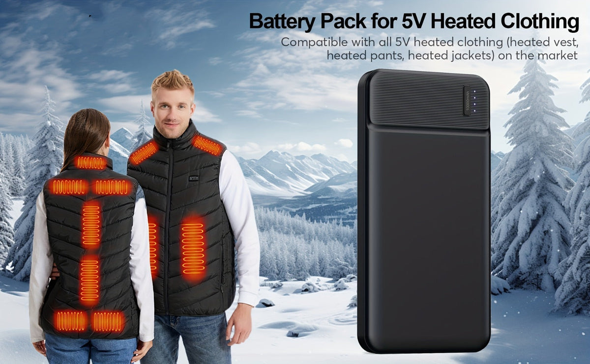 Power Bank 10000mAh 5V for Heated Clothing with PD 22.5W Charging in Black or White Battery Pack