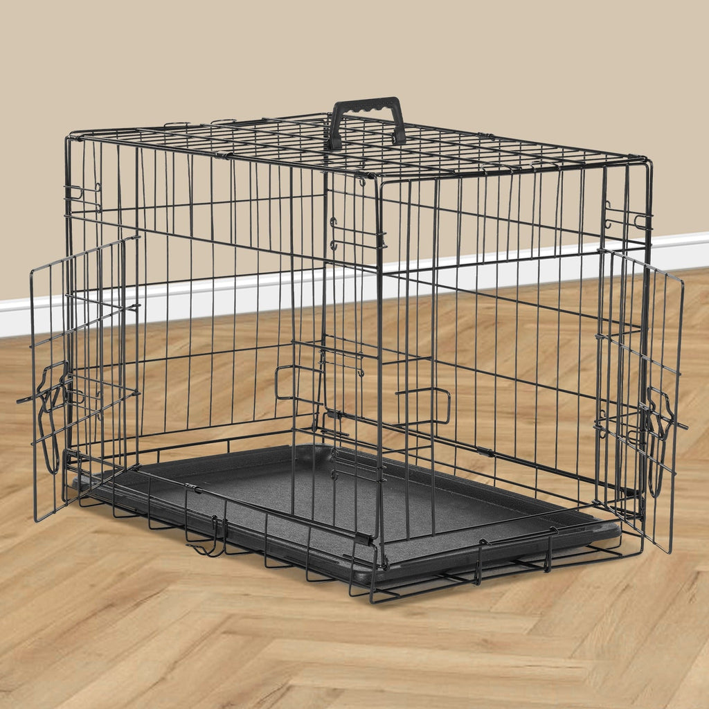 Folding Wire Dog Crate with Divider – Single & Double Door Options, Leak-Proof Plastic Tray, Indoor Outdoor Travel Kennel