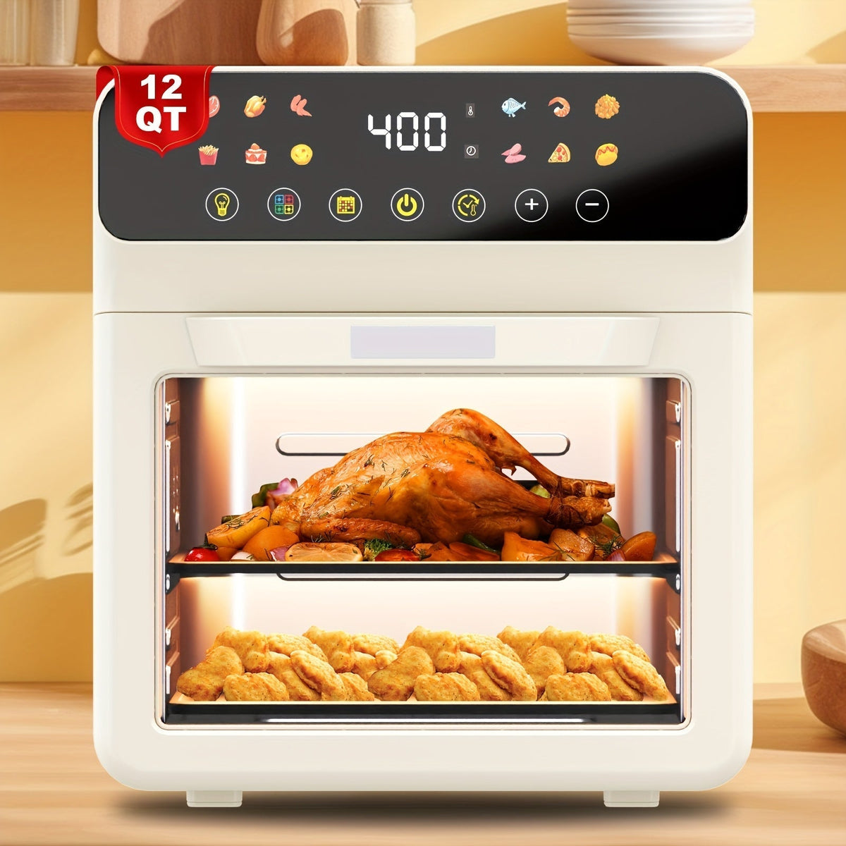 12-Quart Countertop Air Fryer Oven with Viewing Window, Interior Light and White or Black Finish