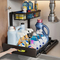 Under Sink Storage Organizer 2-Tier Sliding Metal Shelf in 1-Pack or 2-Pack, Black, White or Gray