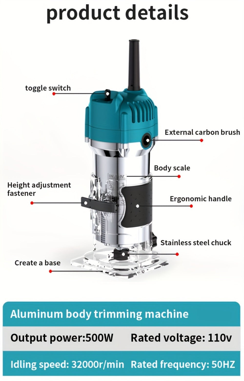 Wood Router Carving Machine Electric Trimmer, Wood Slotting, Drilling & Engraving Tool with Optional 15pc Milling Cutter Set