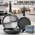 Nonstick Frying Pan Set with 9.5- and 11-Inch Pans, Fixed Handles and Six Cleaning Cloths for Home Kitchens