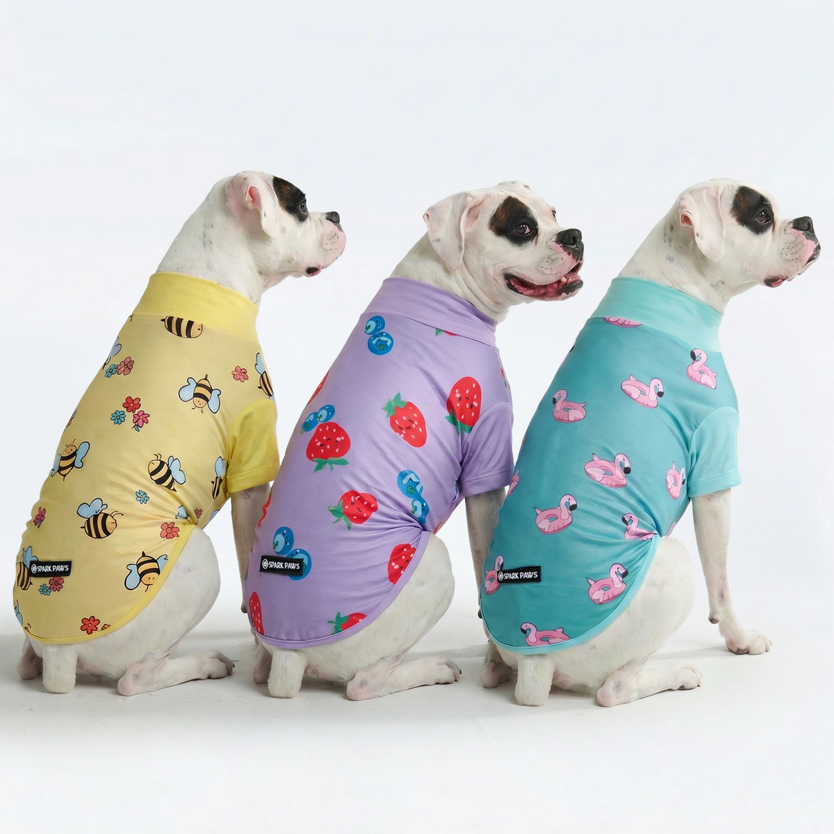 UPF 30 Dog Sun Shirt, Bees Flamingo Berries / 2XL