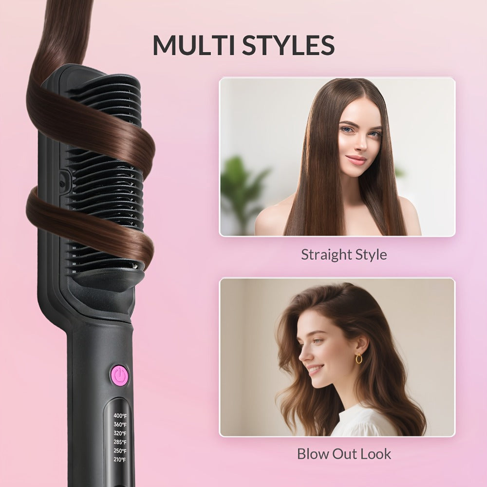 6-Setting Ionic Hair Straightener Brush with Fast Heat-Up & Anti-Scald Protection, for Home, Travel and Salon Hair Styling