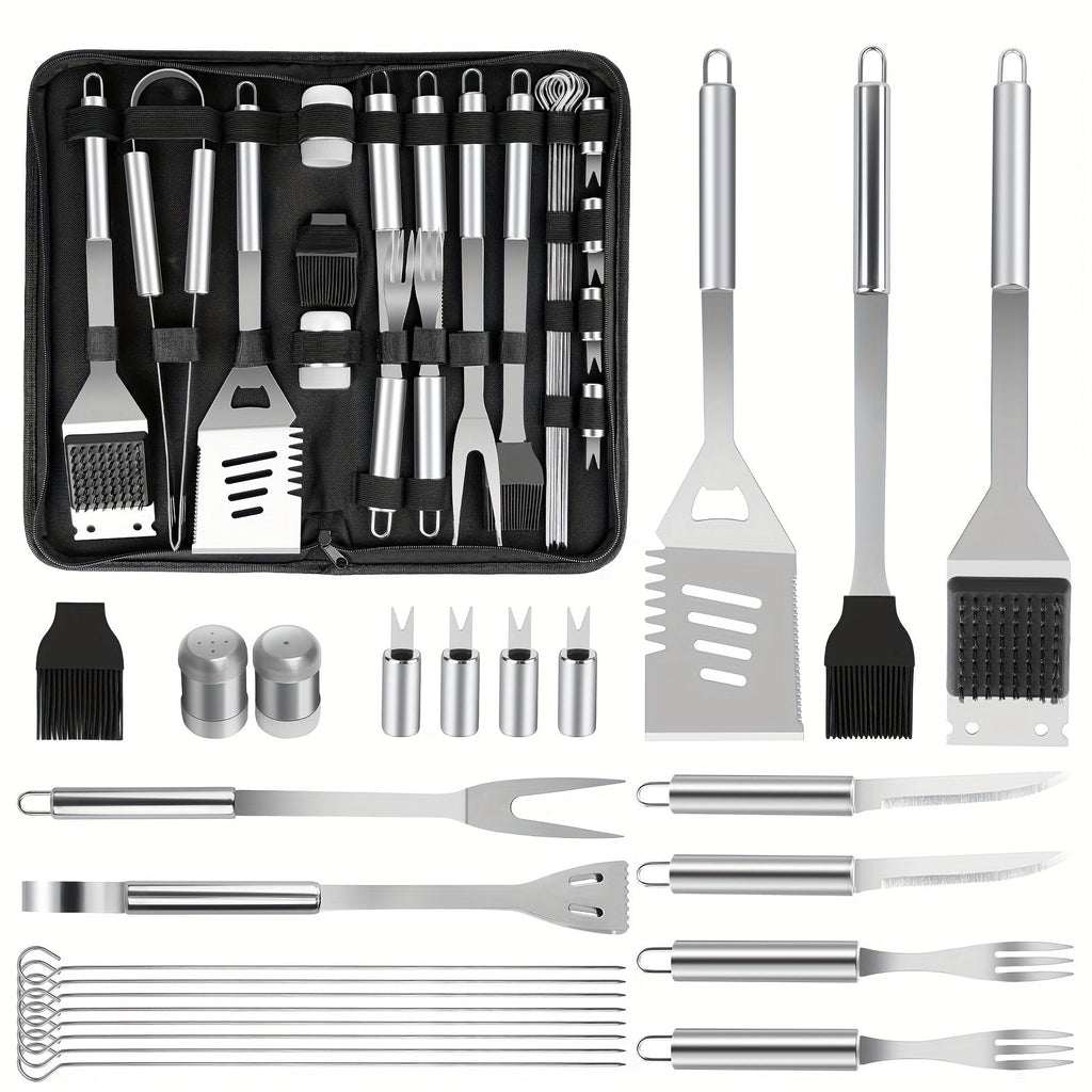 BBQ Grill Tool Kit with 24-Piece Cased Set or 15-Piece Utensil Set for Camping and Backyard Cooking