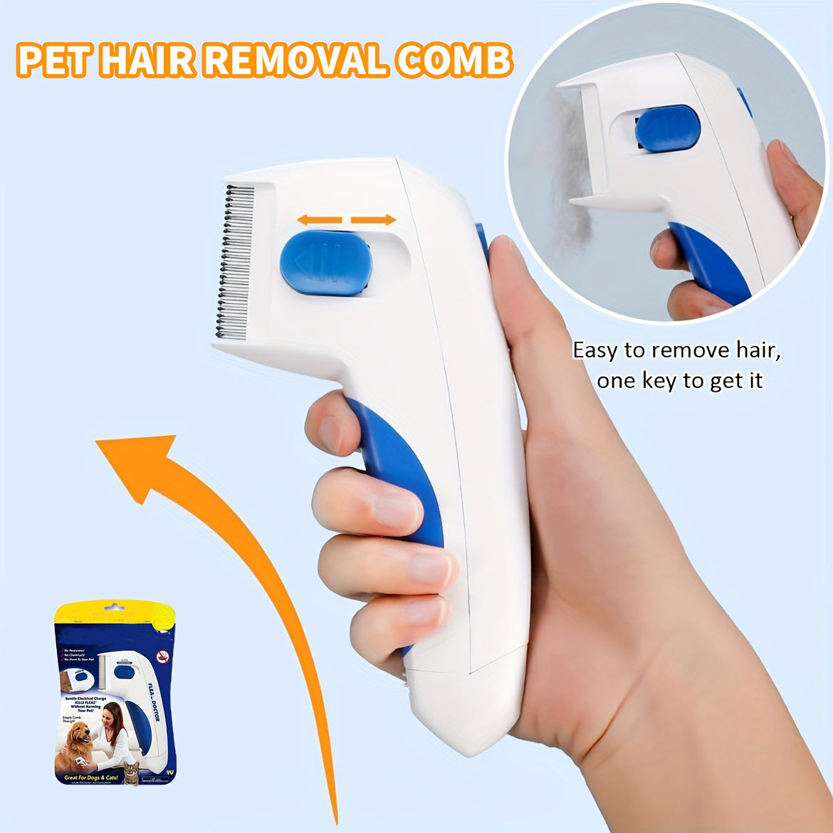 Pet Deshedding Brush, Two-in-One Grooming Comb with Stainless Steel Teeth and Non-Slip Handle