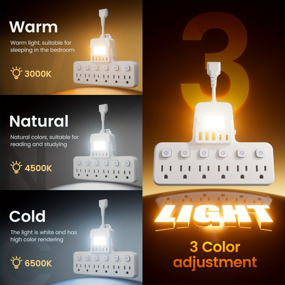 Desk Lamp Power Strip 12-in-1 with Adjustable LED Light, 6 AC Outlets & 5 USB Ports (3 USB-A + 2 USB-C)
