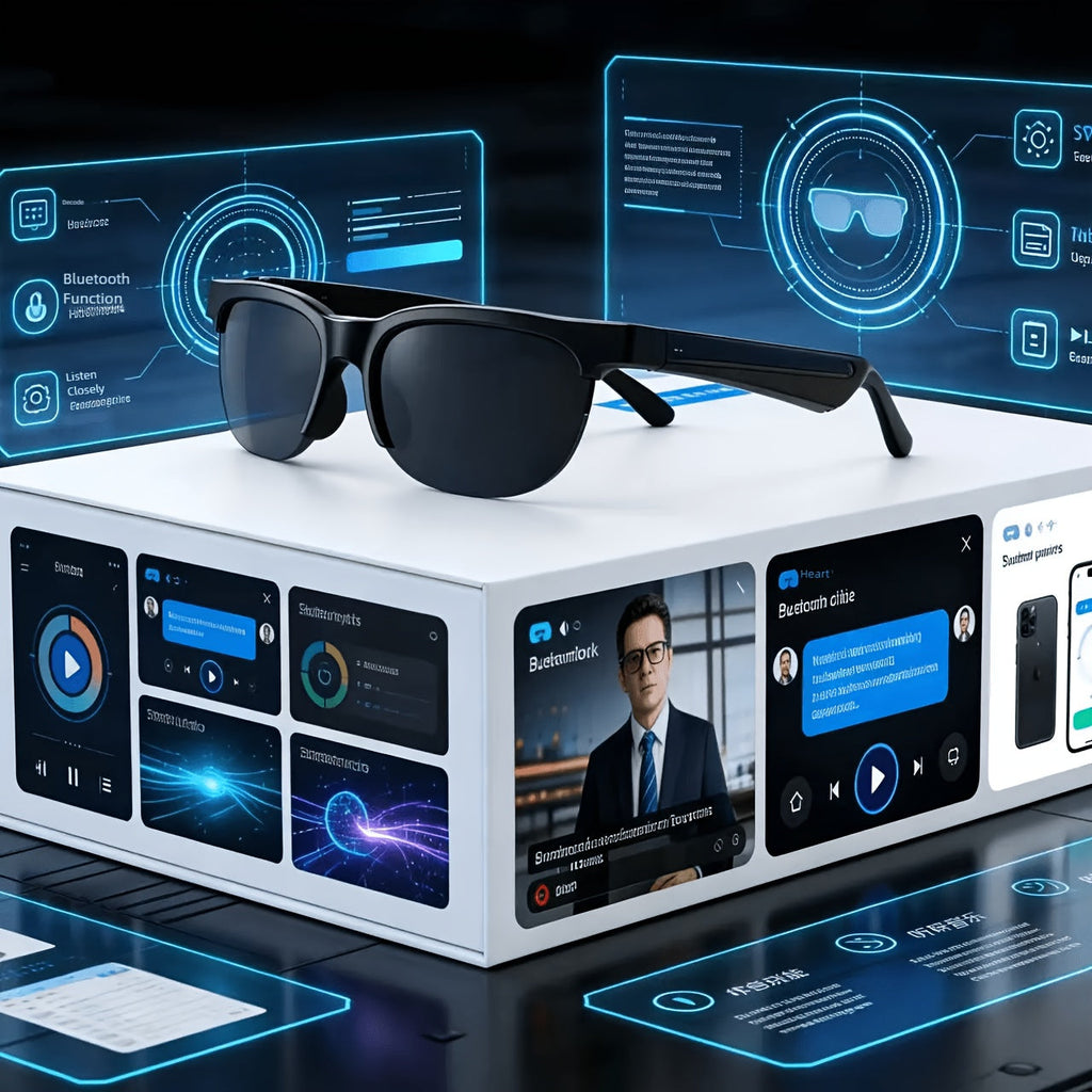 Smart Glasses Translation Eyewear with Photochromic Lenses, Wireless Earphones, Microphone and Rechargeable Battery