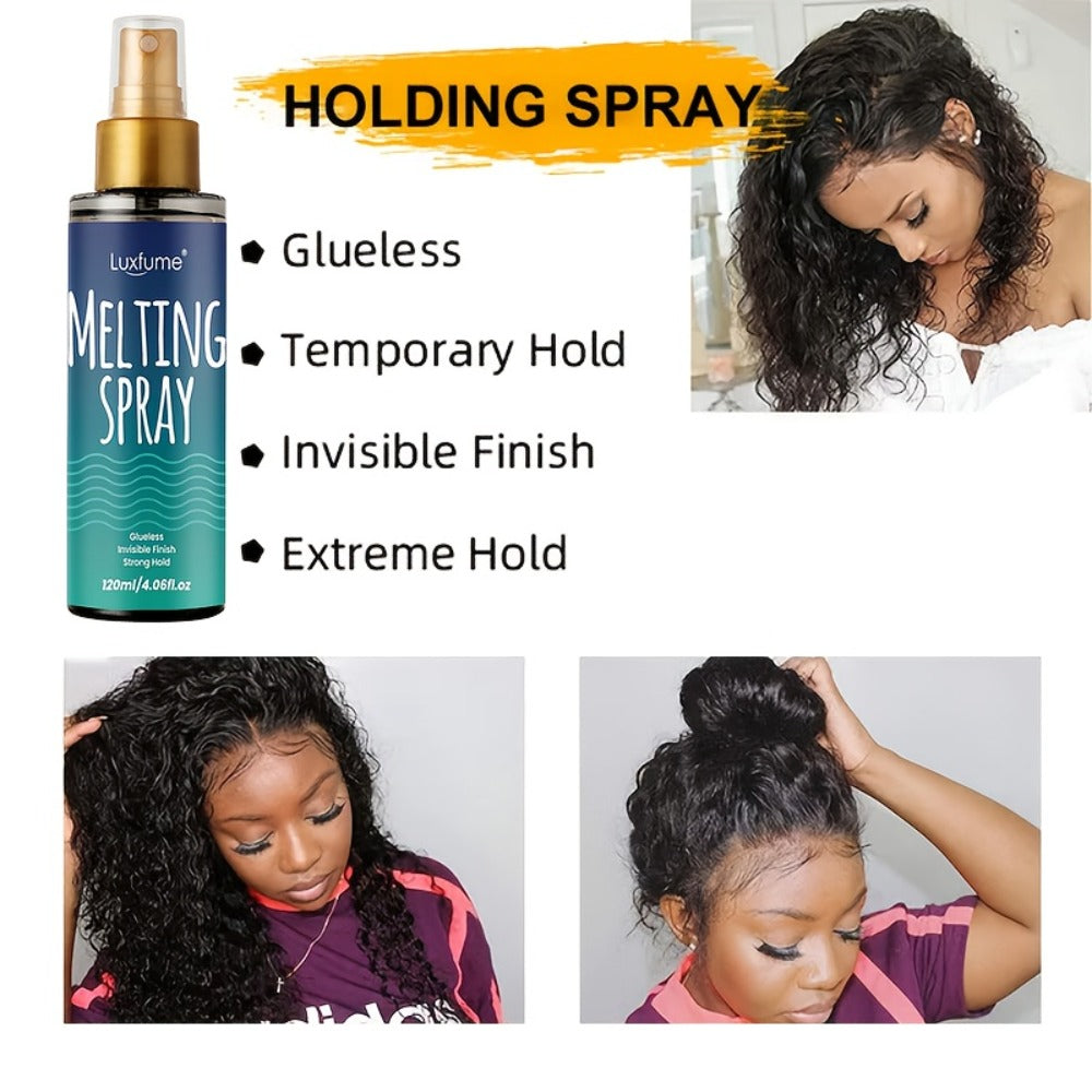 Lace Wig Melt Spray Strong Hold No Residue Quick Dry 4.06 Fl Oz Invisible Glueless Adhesive for Lace Front Closure Wigs Portable 1pc or 2pcs