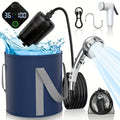 Portable Camping Shower with 9000mAh Battery – Smart Digital Display, Foldable Bucket Included, Compact Lightweight Outdoor Shower Pump