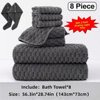 Towel Set 4 or 8 Piece Microfiber Collection with Hair-Drying Cap Options in Four Colors for Home and Guest Use