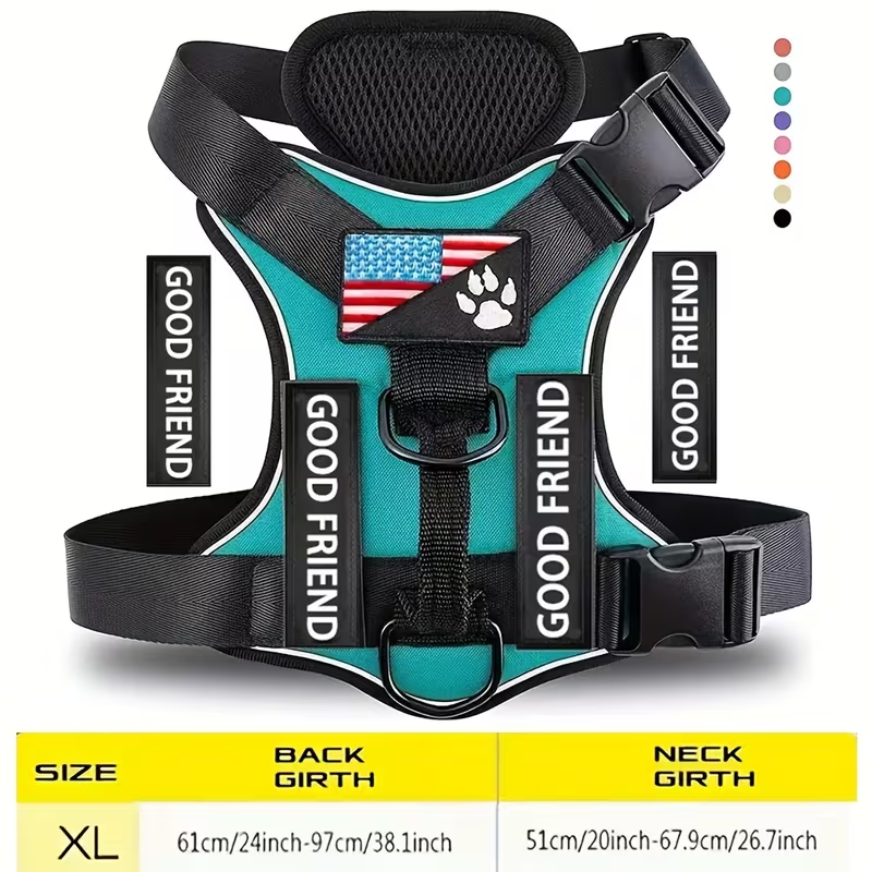 Five-Patch Dog Vest Harness in Black, Red, Rose Red, Grey or Green with XS-to-XL Sizes Pictured