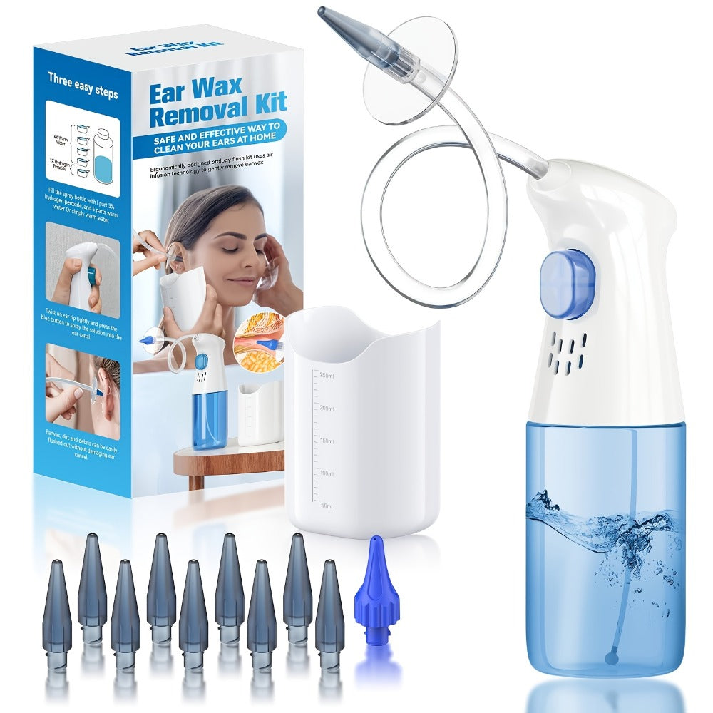 Electric Ear Wax Remover Rechargeable - LED Battery Display, 3 Pressure Levels, Integrated Waste Water Tank
